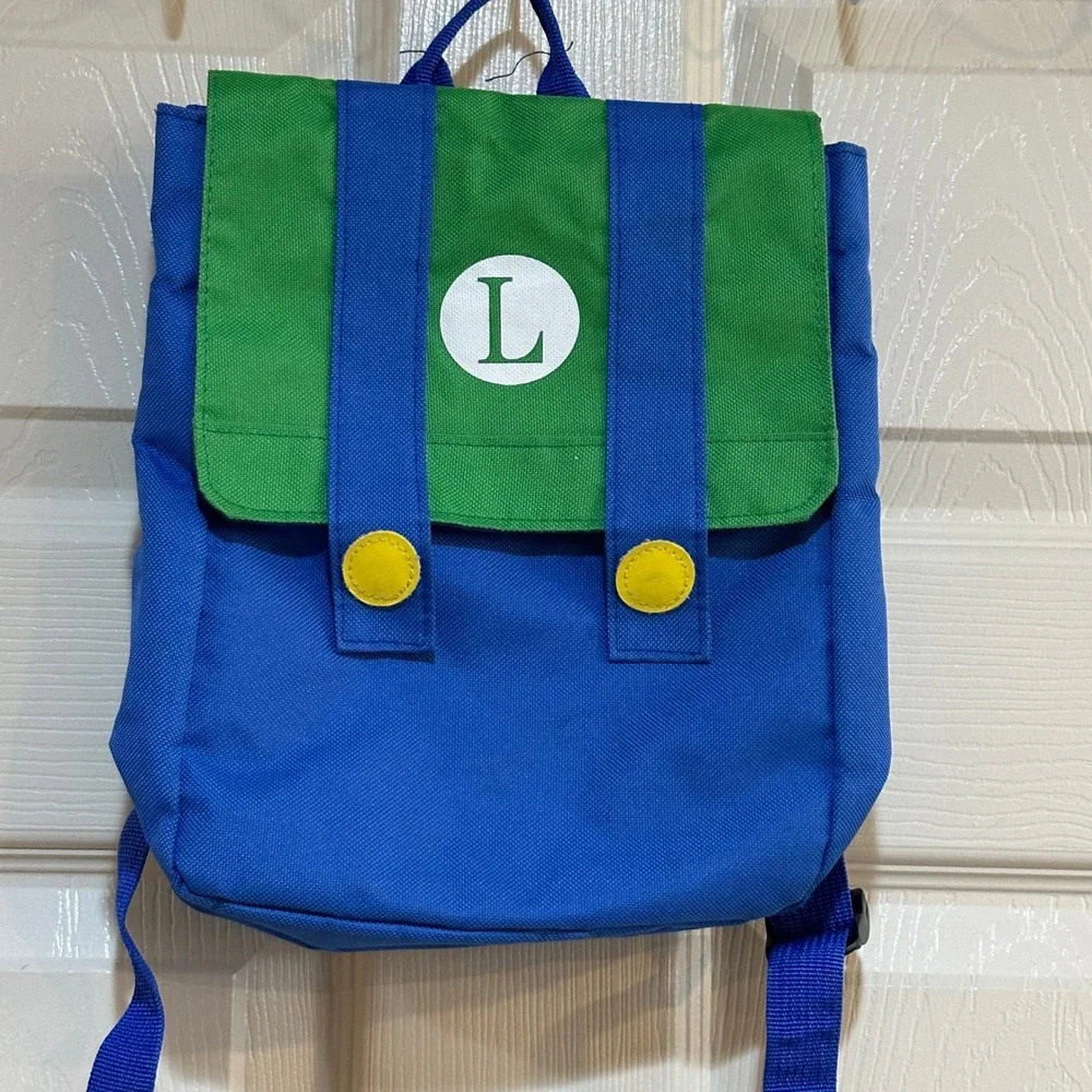 Nintendo Super Mario Bros Luigi Cosplay Mini Backpack‎ Blue Green Canvas Bag